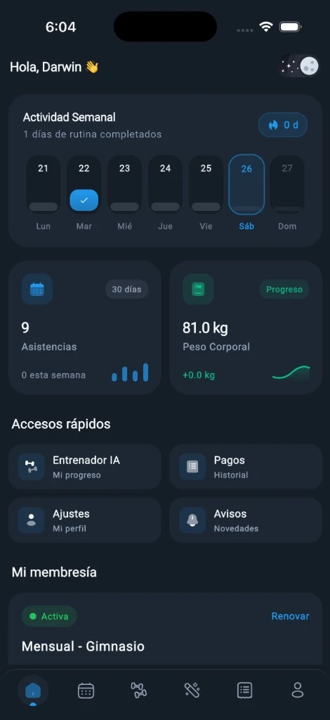 Pantalla oficial de inicio de la App de Clientes Init Fit