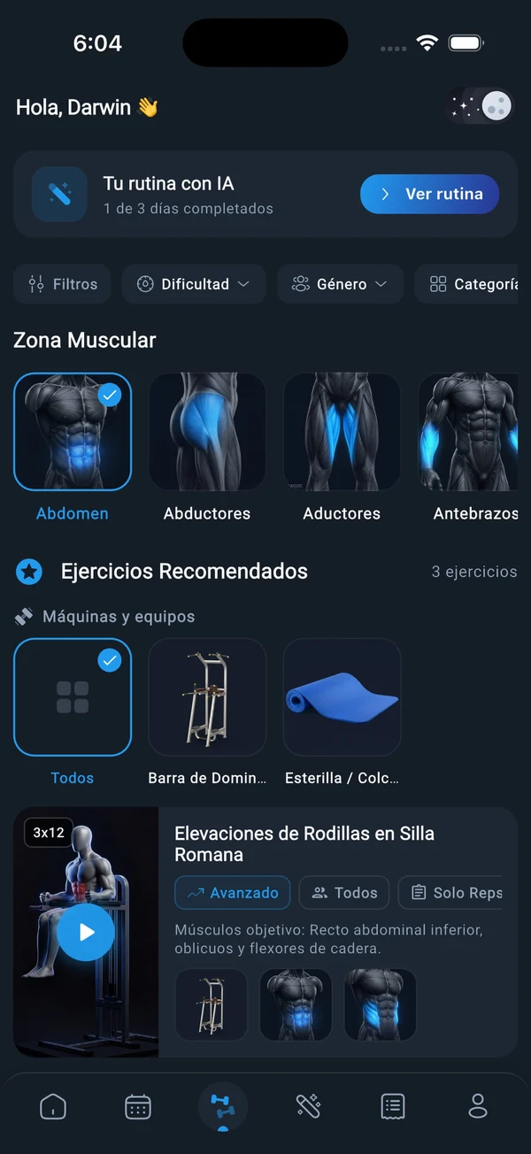 Pantalla oficial de Rutinas con IA en la App Init Fit